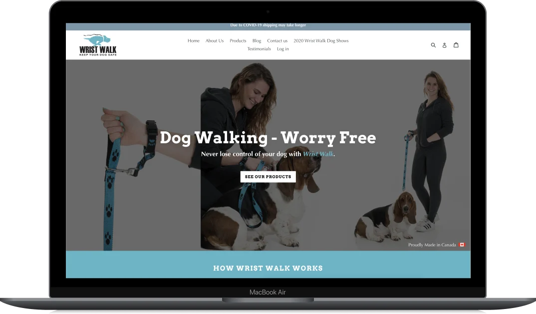 Wrist Walk storefront on a laptop